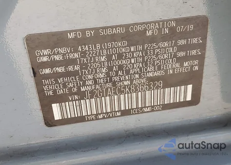 2019 Subaru Crosstrek 2.0I Premium из США, поврежденный, VIN JF2GTAEC5K8366329